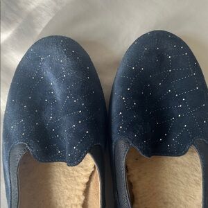 Women’s Navy Suede Slip-On Flats with Sparkle Detail